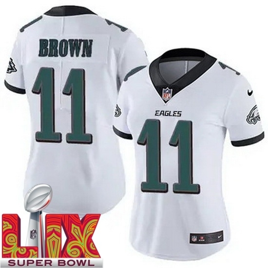 Women Philadelphia Eagles A.J. Brown #11 White 2024 2025 Super Bowl LIX F U S E Stitched NFL Jersey - Ujersey