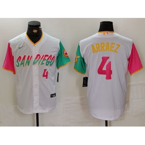 Men's San Diego Padres #4 Luis Arraez Number White 2023 City Connect Cool Base Stitched Jersey - Ujersey