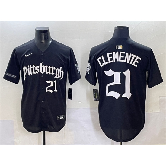 Men's Pittsburgh Pirates #21 Roberto Clemente Black 'Gothic Steel City Edition' Vapor Limited Stitched Baseball Jersey - Ujersey