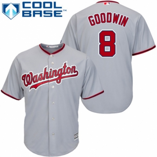 Youth Majestic Washington Nationals #8 Brian Goodwin Replica Grey Road Cool Base MLB Jersey - Ujersey