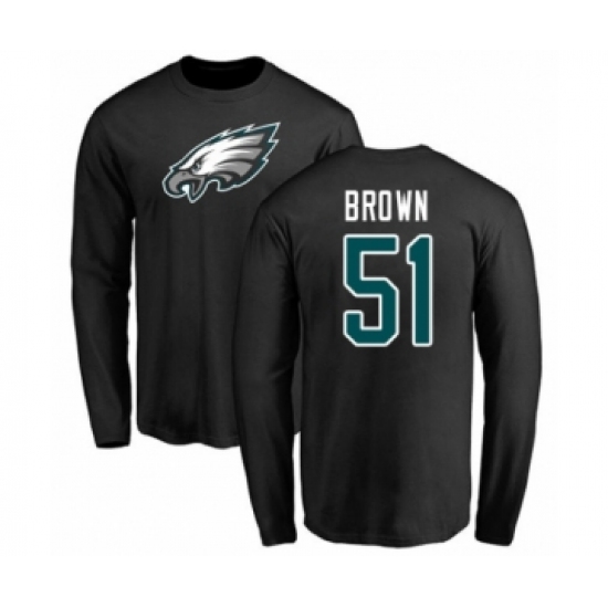 Philadelphia Eagles #51 Zach Brown Black Name & Number Logo Long Sleeve T-Shirt - Ujersey