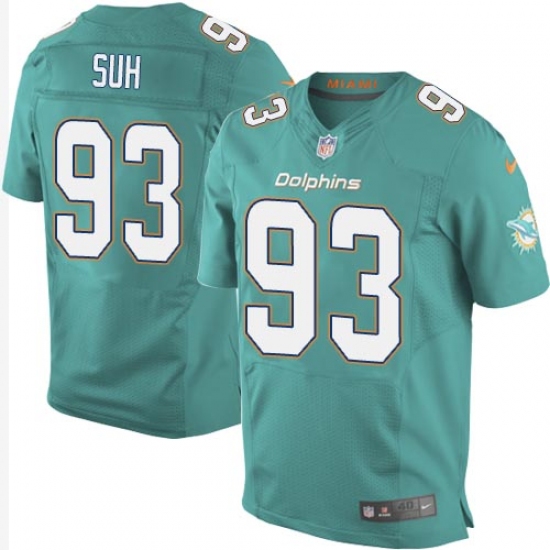 Men's Nike Miami Dolphins #93 Ndamukong Suh Elite Aqua Green Team Color NFL Jersey - Ujersey