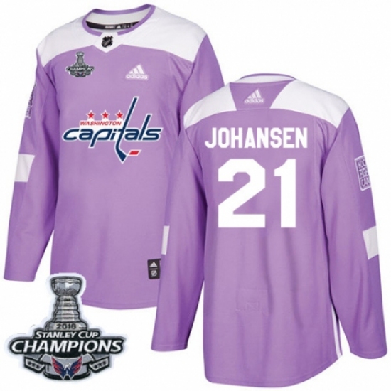 Men's Adidas Washington Capitals #21 Lucas Johansen Authentic Purple Fights Cancer Practice 2018 Stanley Cup Final Champions NHL Jersey - Ujersey