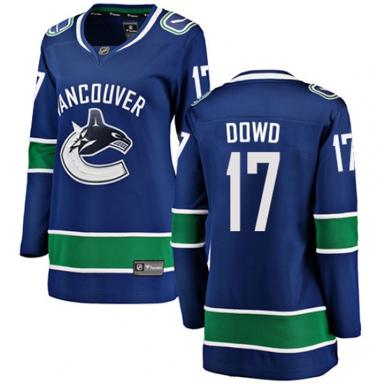 Women's Vancouver Canucks #17 Nic Dowd Fanatics Branded Blue Home Breakaway NHL Jersey - Ujersey