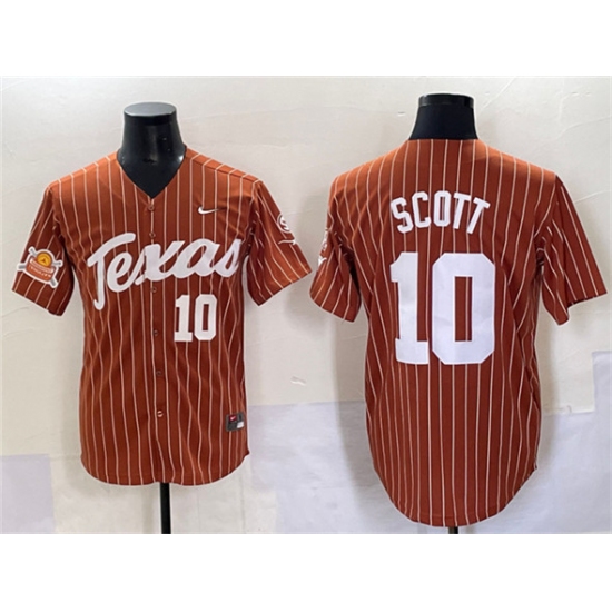 Men's Texas Longhorns #10 Mia Scott Orange Pinstripe 2025 Softball National Champions & SEC Patch Stitched Jersey - Ujersey