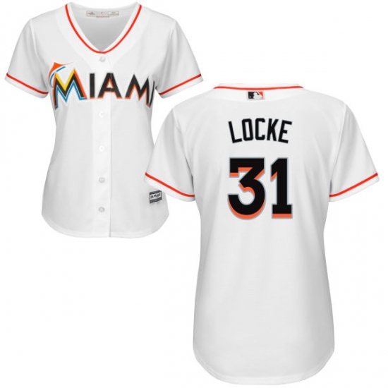 Women's Majestic Miami Marlins #31 Jeff Locke Authentic White Home Cool Base MLB Jersey - Ujersey