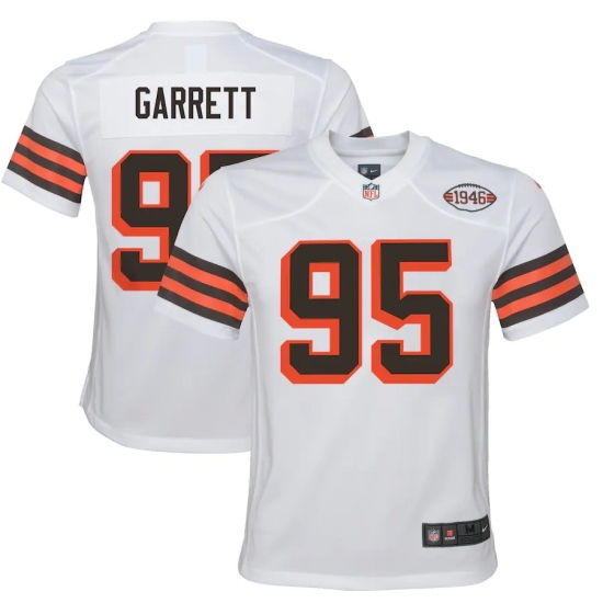 Youth Cleveland Browns #95 Myles Garrett Nike White 1946 Collection Alternate Jersey - Ujersey