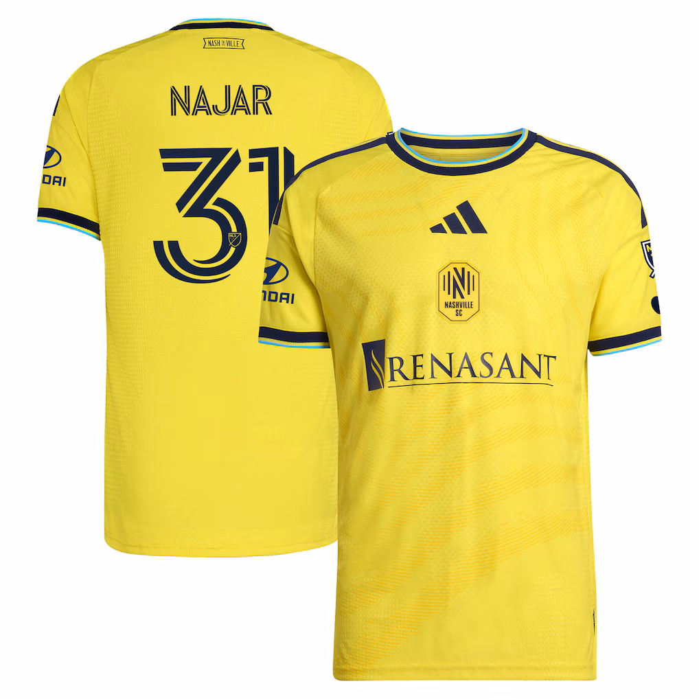 Men's Nashville SC Andy Najar adidas Yellow 2026 The Reverb Kit On-Field Authentic Patch Jersey - Ujersey NHL