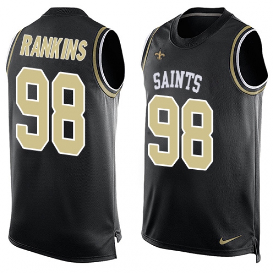 Men's Nike New Orleans Saints #98 Sheldon Rankins Limited Black Player Name & Number Tank Top NFL Jersey - Ujersey