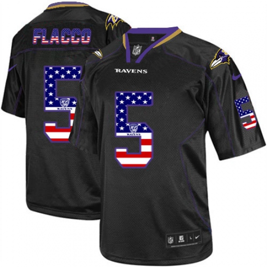 Men's Nike Baltimore Ravens #5 Joe Flacco Elite Black USA Flag Fashion NFL Jersey - Ujersey