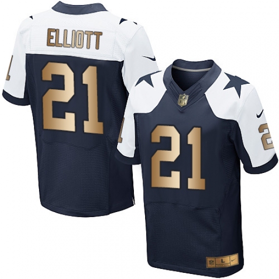 Men's Nike Dallas Cowboys #21 Ezekiel Elliott Elite Navy/Gold Throwback Alternate NFL Jersey - Ujersey