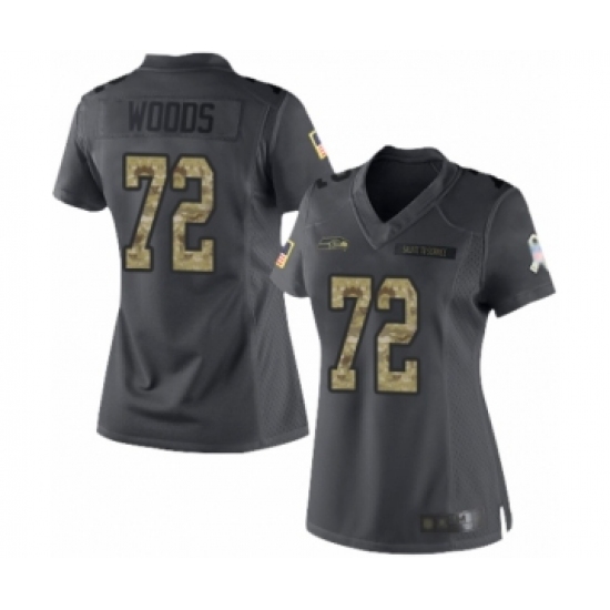 Women's Seattle Seahawks #72 Al Woods Limited Black 2016 Salute to Service Football Jersey - Ujersey