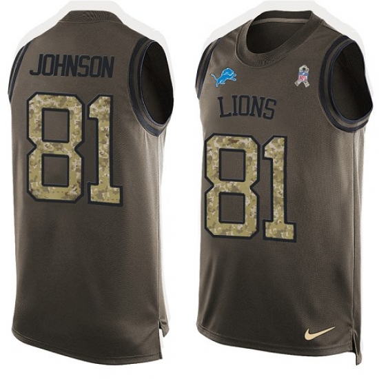 Men's Nike Detroit Lions #81 Calvin Johnson Limited Green Salute to Service Tank Top NFL Jersey - Ujersey