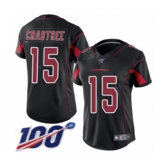 Women's Arizona Cardinals #15 Michael Crabtree Limited Black Rush Vapor Untouchable 100th Season Football Jersey - Ujersey