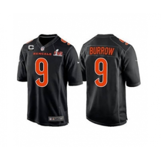 Men's Cincinnati Bengals #9 Joe Burrow 2022 Black With C Patch Super Bowl LVI Game Stitched Jersey - Ujersey