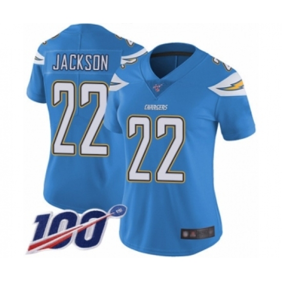 Women's Los Angeles Chargers #22 Justin Jackson Electric Blue Alternate Vapor Untouchable Limited Player 100th Season Football Jersey - Ujersey