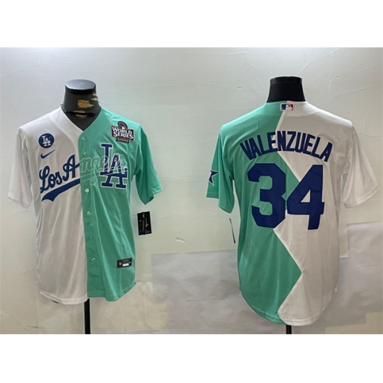 Men's Los Angeles Dodgers #34 Toro Valenzuela White Green Split 2024 World Series All-Star Cool Base Stitched Baseball Jersey - Ujersey