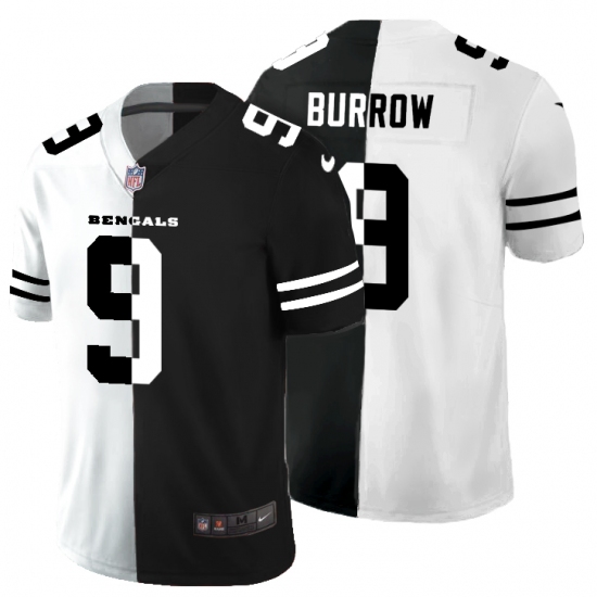 Men's Cincinnati Bengals #9 Joe Burrow Black White Limited Split Fashion Football Jersey - Ujersey