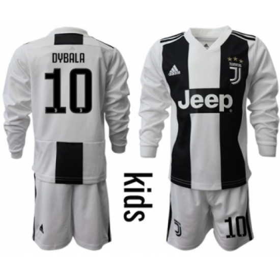 Juventus #10 Dybala Home Long Sleeves Kid Soccer Club Jersey