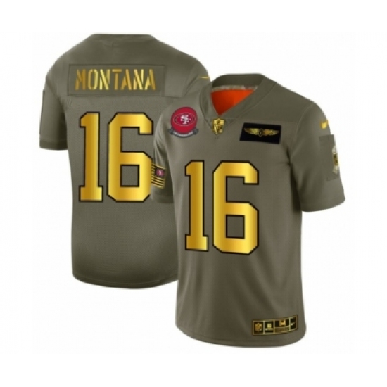 Men's San Francisco 49ers #16 Joe Montana Limited Olive Gold 2019 Salute to Service Football Jersey - Ujersey