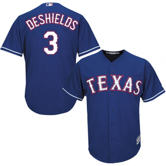 Youth Majestic Texas Rangers #3 Delino DeShields Authentic Royal Blue Alternate 2 Cool Base MLB Jersey - Ujersey