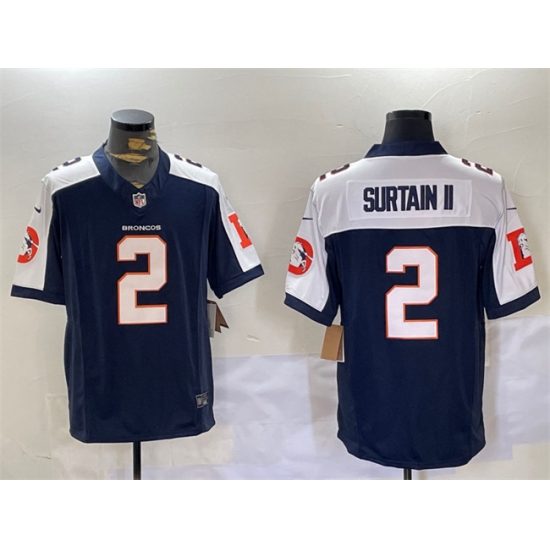 Men's Denver Broncos #2 Patrick Surtain II Navy 2024 F.U.S.E. V2 Throwback Vapor Limited Alternate Stitched Football Jersey - Ujersey
