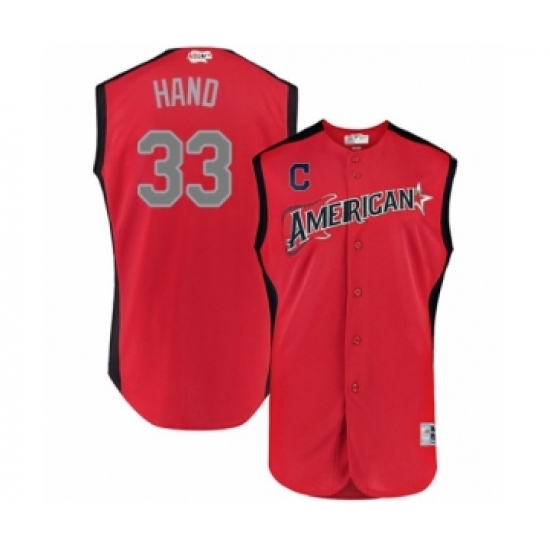 Youth Cleveland Indians #33 Brad Hand Authentic Red American League 2019 Baseball All-Star Jersey
