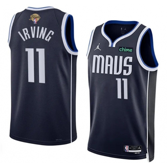 Men's Dallas Mavericks #11 Kyrie Irving Navy 2024 Finals Statement Edition Stitched Basketball Jersey