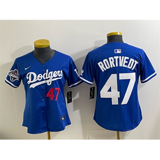 Women's Los Angeles Dodgers #47 Ben Rortvedt Royal 2025 World Series Champions Limited Stitched Baseball Jersey(Run Small) - Ujersey
