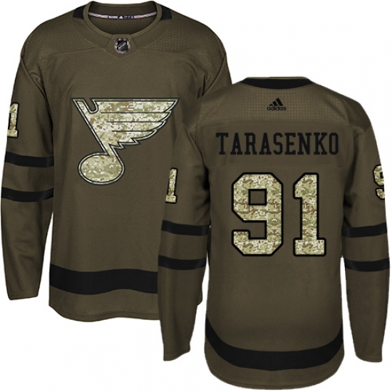 Men's Adidas St. Louis Blues #91 Vladimir Tarasenko Authentic Green Salute to Service NHL Jersey - Ujersey