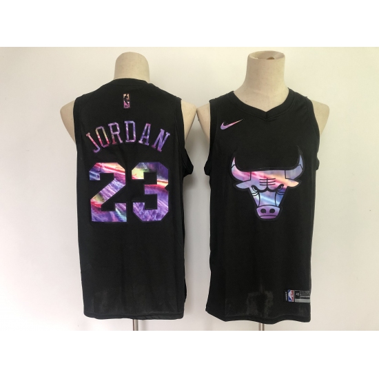 Men's Chicago Bulls #23 Michael Jordan Black Iridescent Holographic 2021 Jersey - Ujersey
