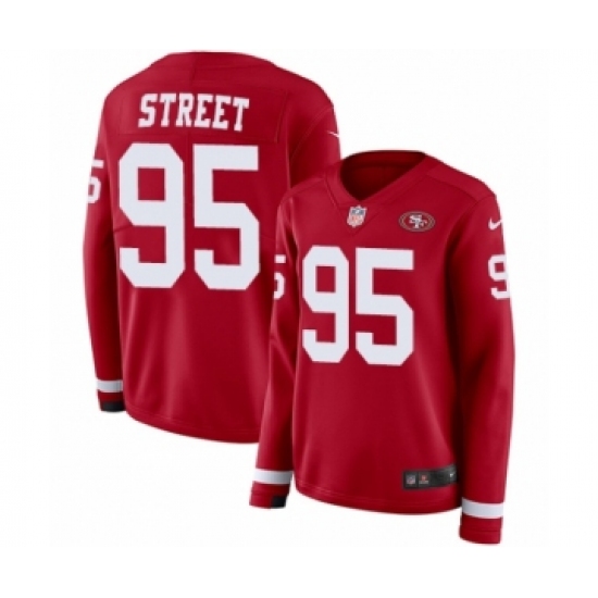 Women's Nike San Francisco 49ers #95 Kentavius Street Limited Red Therma Long Sleeve NFL Jersey - Ujersey