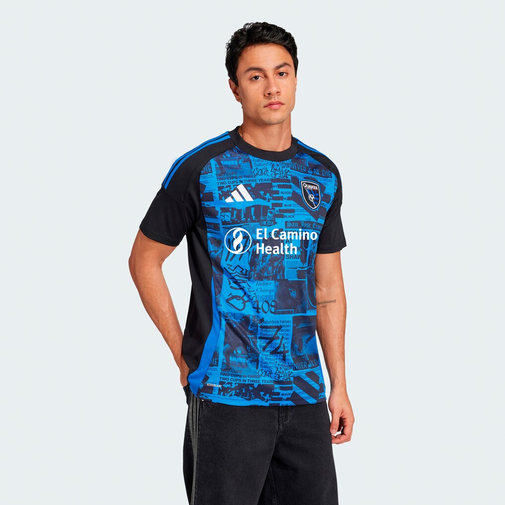 Men's San Jose Earthquakes adidas Black 2025 Headliner Replica Jersey - Ujersey