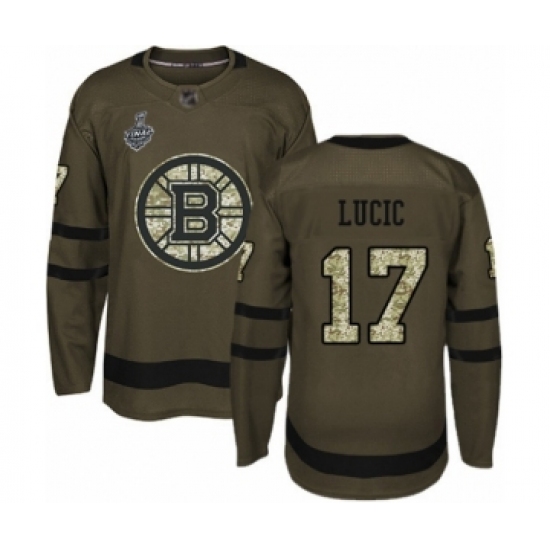 Men's Boston Bruins #17 Milan Lucic Authentic Green Salute to Service 2019 Stanley Cup Final Bound Hockey Jersey - Ujersey