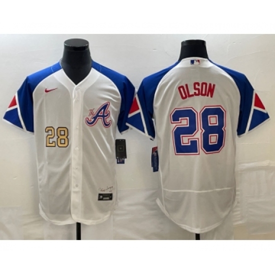 Men's Atlanta Braves #28 Matt Olson Number White 2023 City Connect Flex Base Stitched Jersey1 - Ujersey