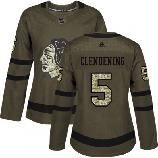 Women's Adidas Chicago Blackhawks #5 Adam Clendening Authentic Green Salute to Service NHL Jersey - Ujersey