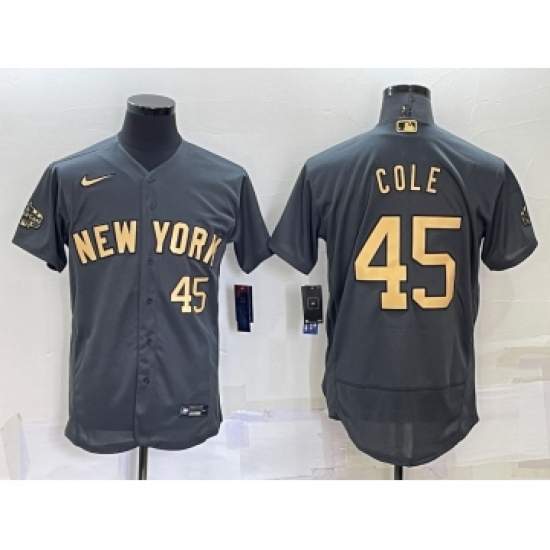 Men's New York Yankees #45 Gerrit Cole Number Grey 2022 All Star Stitched Flex Base Nike Jersey - Ujersey