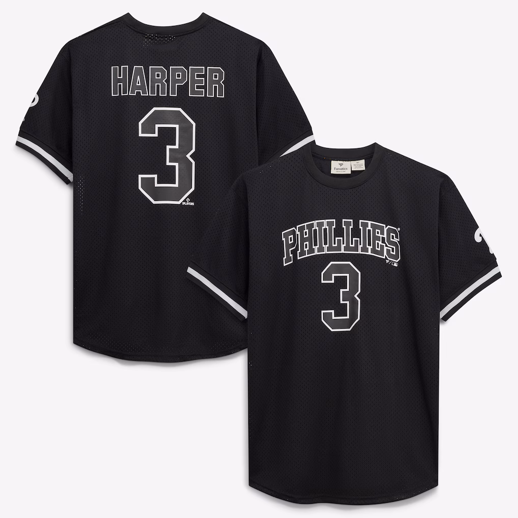Men's Philadelphia Phillies Bryce Harper Fanatics Black/White Big & Tall Heavyweight Mesh Jersey - SUjersey01