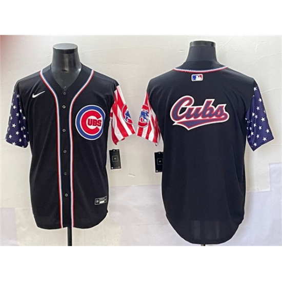 Men's Chicago Cubs Team Big Logo Black 2025 Independence Day Vapor Premier Limited Stitched Baseball Jersey - Ujersey
