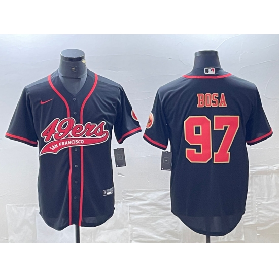 Men's San Francisco 49ers #97 Nick Bosa Black Red With Cool Base Stitched Baseball Jersey - Ujersey