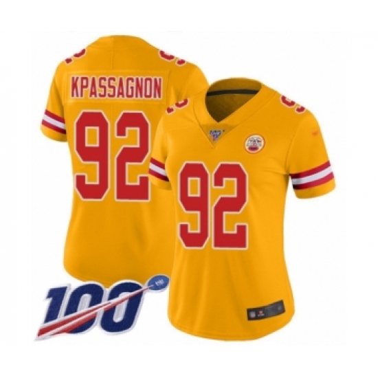 Women's Kansas City Chiefs #92 Tanoh Kpassagnon Limited Gold Inverted Legend 100th Season Football Jersey - Ujersey
