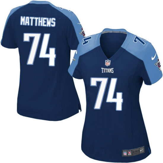 Women's Nike Tennessee Titans #74 Bruce Matthews Game Navy Blue Alternate NFL Jersey - Ujersey