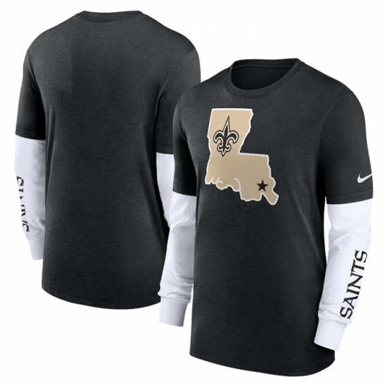 Men's New Orleans Saints Heather Black Slub Fashion Long Sleeve T Shirt - Ujersey