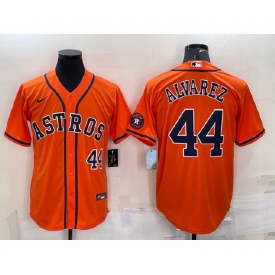Men's Houston Astros #44 Yordan Alvarez Number Orange With Patch Stitched MLB Cool Base Nike Jersey - Ujersey