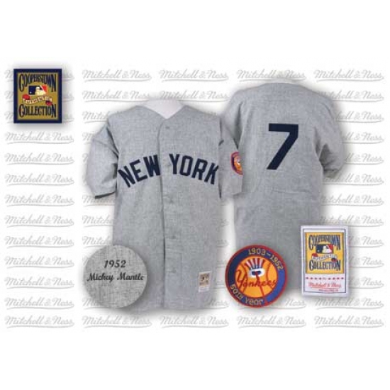 Men's Mitchell and Ness 1952 New York Yankees #7 Mickey Mantle Authentic Grey Throwback MLB Jersey - Ujersey