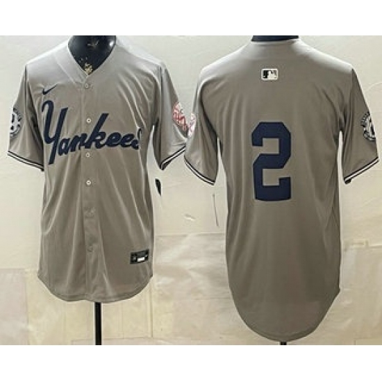 Men's New York Yankees #2 Derek Jeter Grey Without Name Limited Jersey - Ujersey