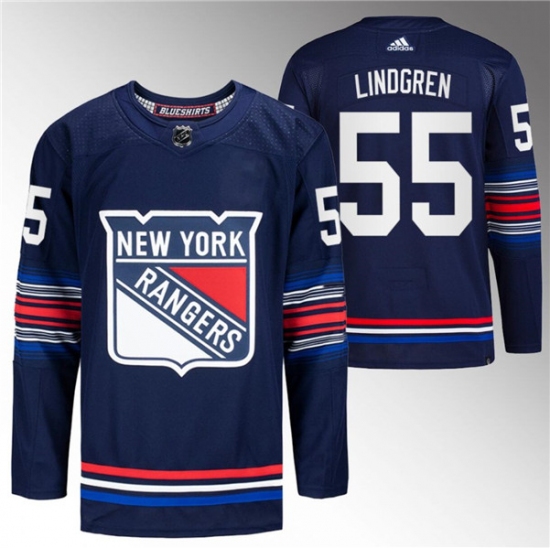Men's New York Rangers #55 Ryan Lindgren Navy Stitched Jersey - Ujersey