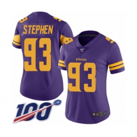 Women's Minnesota Vikings #93 Shamar Stephen Limited Purple Rush Vapor Untouchable 100th Season Football Jersey - Ujersey