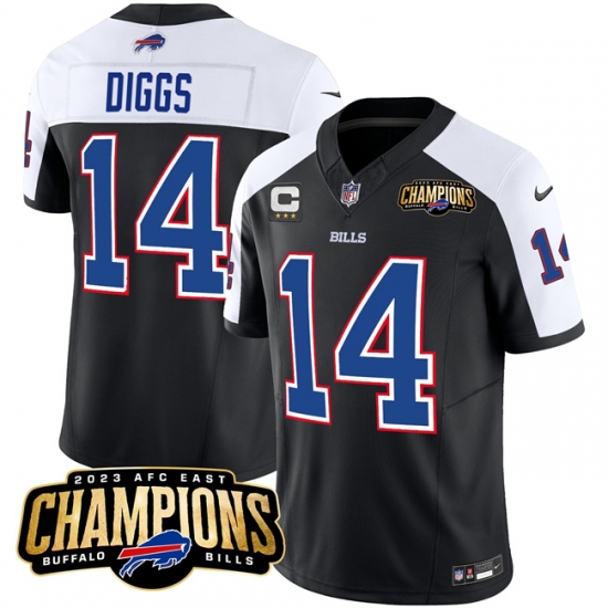Men's Buffalo Bills #14 Stefon Diggs Black White 2023 F.U.S.E. AFC East Champions With 4-star C Football Stitched Jersey - Ujersey