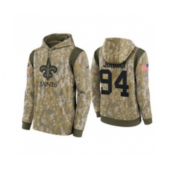 Men's New Orleans Saints #94 Cameron Jordan Camo 2021 Salute To Service Therma Performance Pullover Football Hoodie - Ujersey